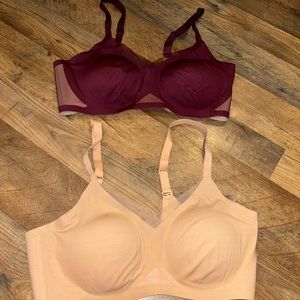 honeylove crossover bra Size Large Lot of 2 Bras Beige and Fig